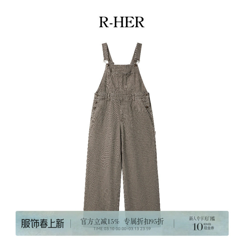 R-HER【工装背带】新款气质做旧百搭工装背带裤时尚设计感连体裤
