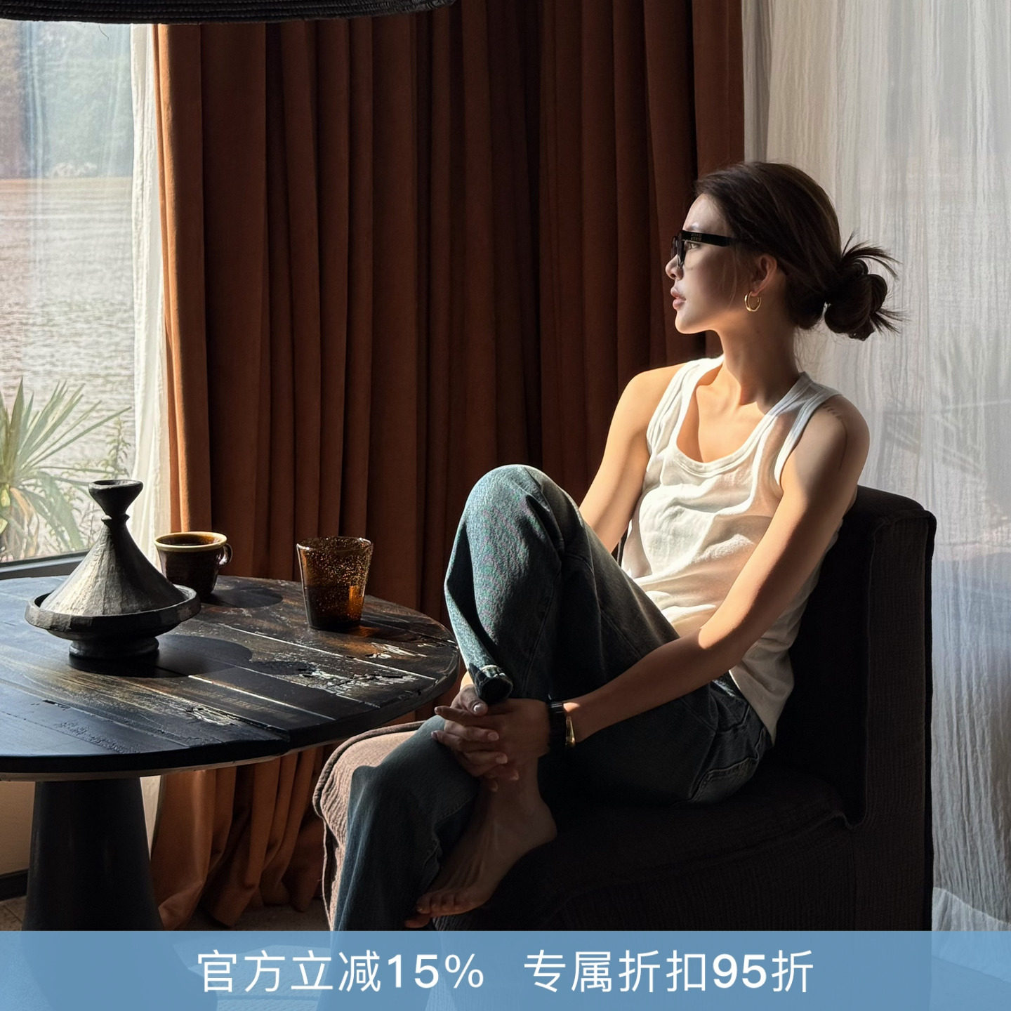 R-HER“辣妹背心”极简风纯色修身显瘦工字背净色简约圆领背心
