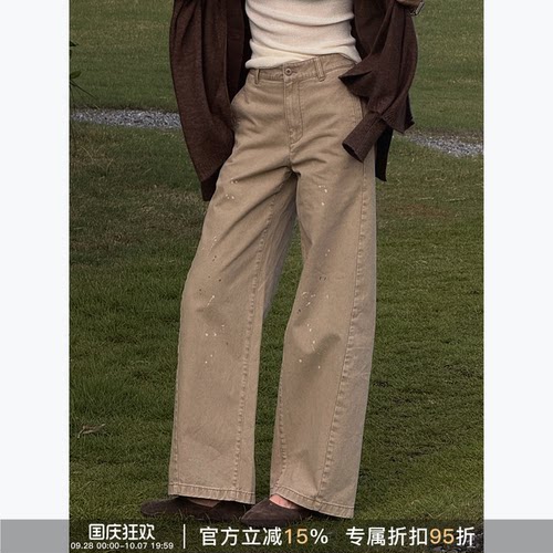 RHER STUDIO 美式复古泼墨水洗做旧宽松直筒工装休闲长裤K0029