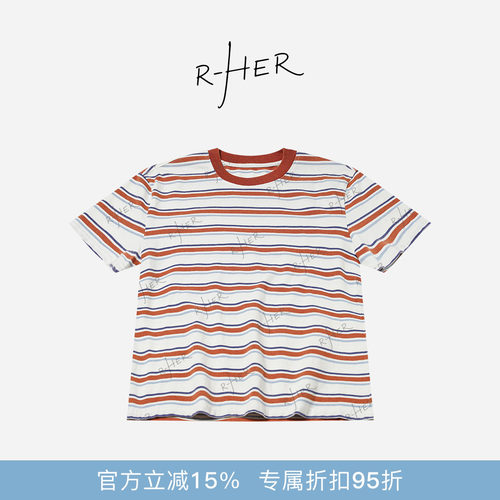 RHER STUDIO“复古条纹”夏季新款100棉四色条纹圆领百搭短袖T605