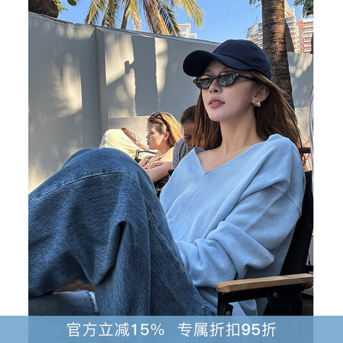 R-HER“细闪微透”韩系慵懒松弛感休闲V领针织衫长袖打底