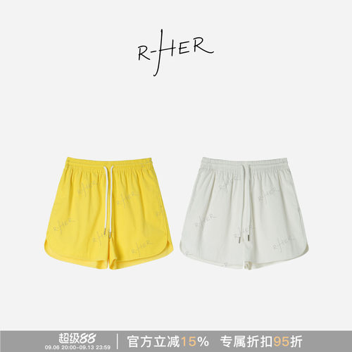 夏季清凉双色抽绳阔腿短裤女