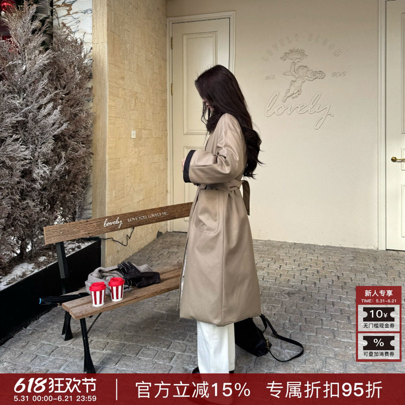 R-HER“泡芙软光”90白鹅绒拼接外套女时尚卡其英伦风羽绒服Y2002