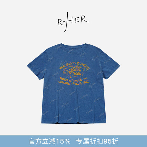 RHER STUDIO“普鲁士蓝小猪T”简约印花干爽透气显瘦正肩短袖T275