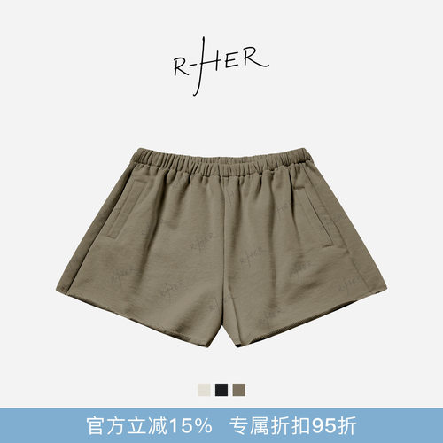 RHER STUDIO“斜插口袋”夏季新款高腰显瘦百搭宽松休闲短裤K0024