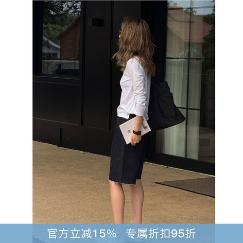 RHER STUDIO“靛蓝中裤”夏季新款高腰显瘦百搭宽松牛仔短裤K2628