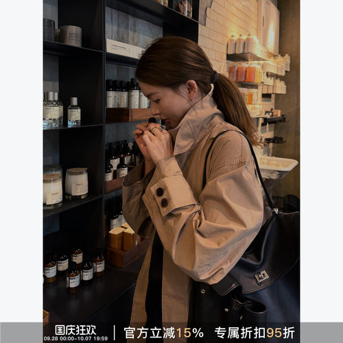 RHER STUDIO“”春秋气质翻领简约纯色长款通勤百搭风衣外套F2954