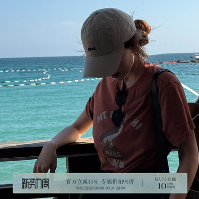 R-HER“印花短袖”春夏半袖水洗美式复古老鹰休闲印花时尚上衣