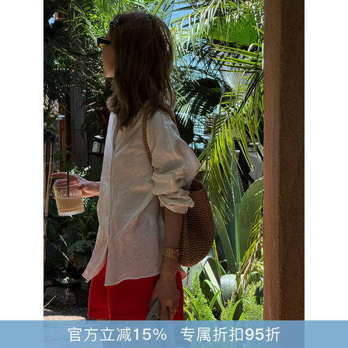 RHER STUDIO“亚麻短裤”夏季新款高腰显瘦百搭宽松度假风短裤KYY