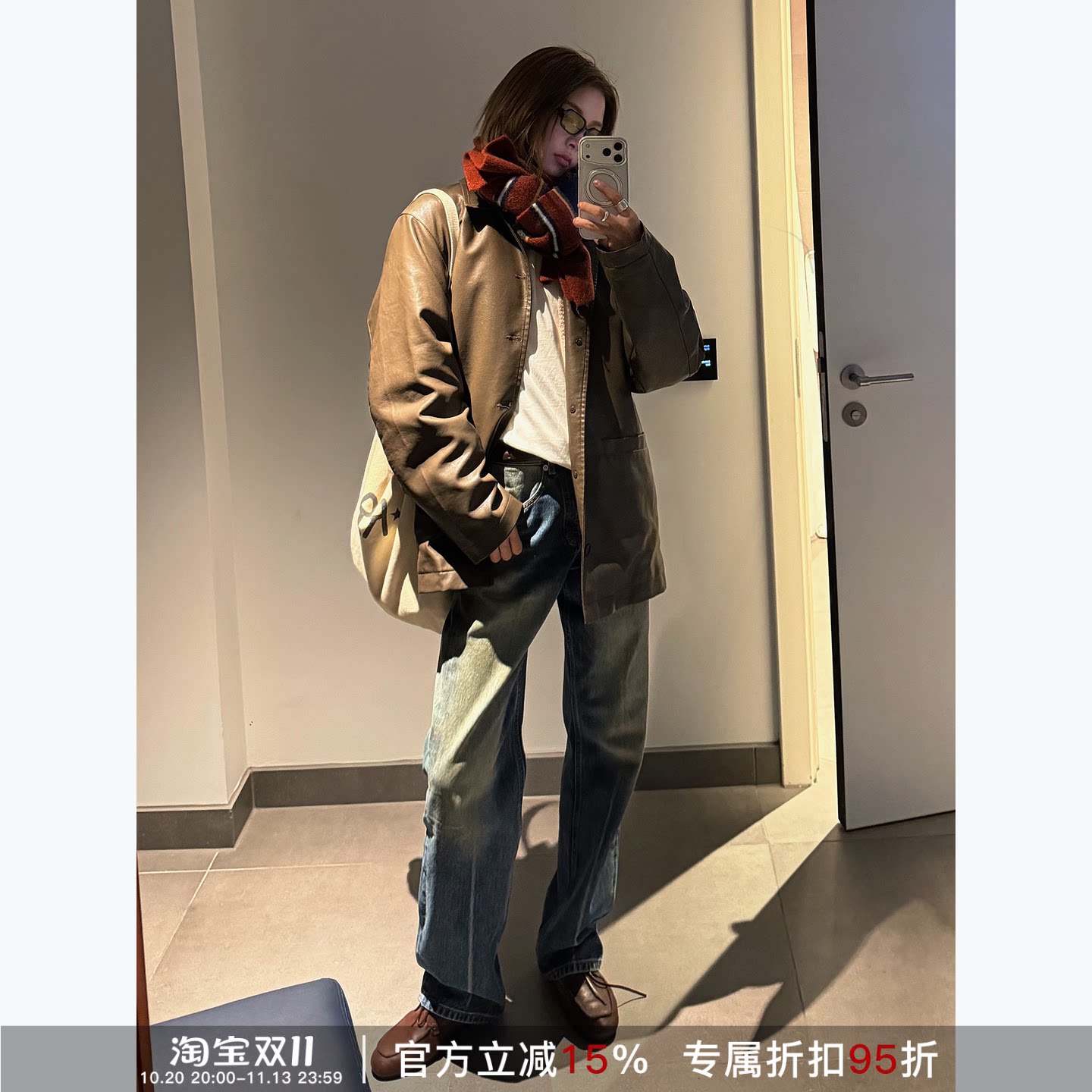 复古水洗做旧显瘦直筒牛仔裤