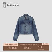 休闲牛仔外套 高腰设计感百搭气质高级感时尚 HER 浅蓝手稿