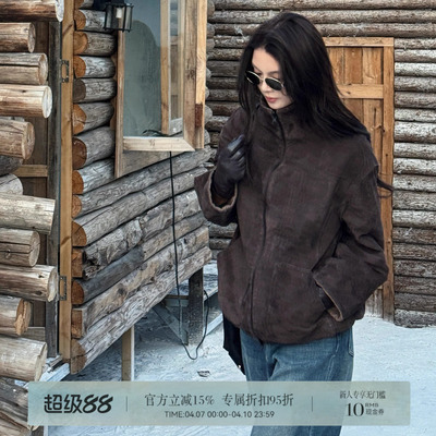 R-HER“码头晨雾”时尚羊皮革休闲保暖短款翻领皮衣夹克RW5NC5105