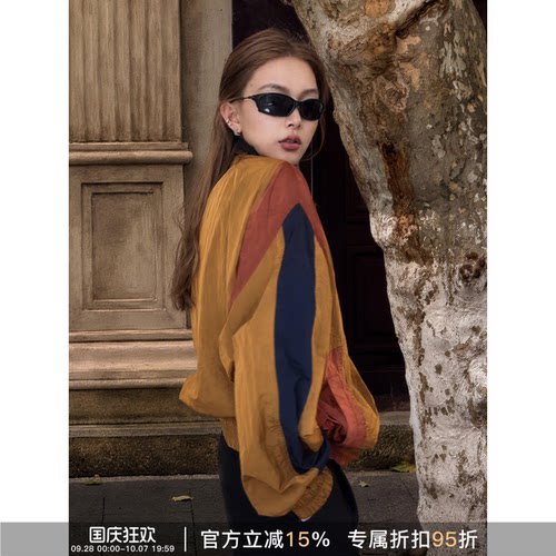 美式复古撞色薄夹克女士百搭