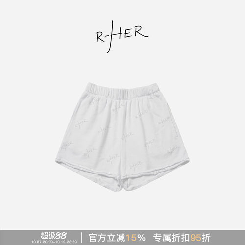RHER STUDIO”飞跃“全棉轻氧微弹宽松休闲运动风短裤五分裤女K63