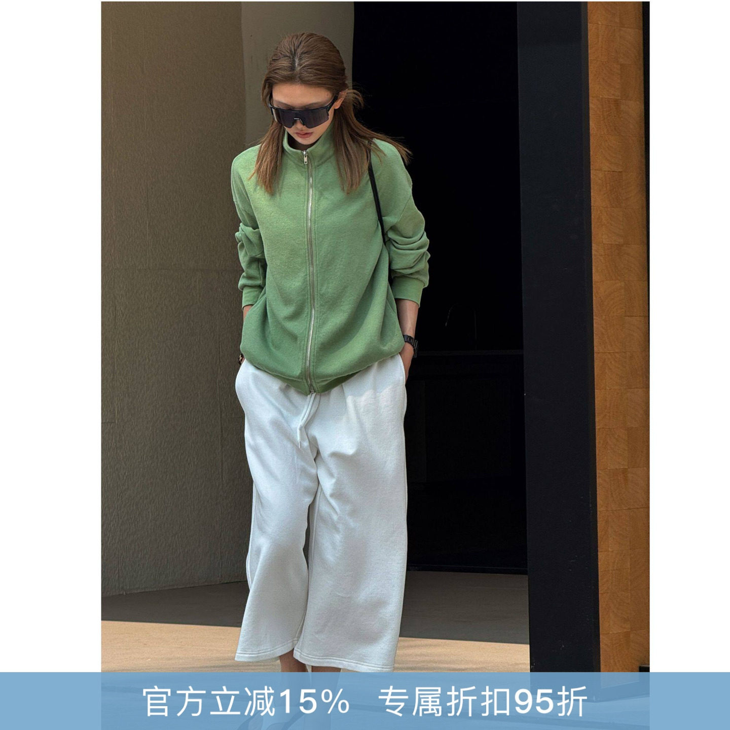 RHER STUDIO“苔青卫衣”春秋小立领宽松休闲显瘦时尚拉链外套W24