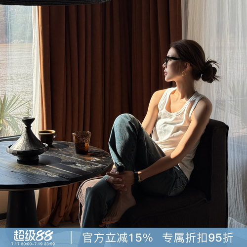 R-HER“辣妹背心”极简风纯色修身显瘦工字背净色简约圆领背心