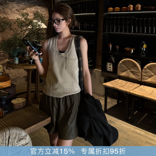 R-HER“U领马甲”亚麻时尚修身休闲百搭通勤无袖薄款U领马夹