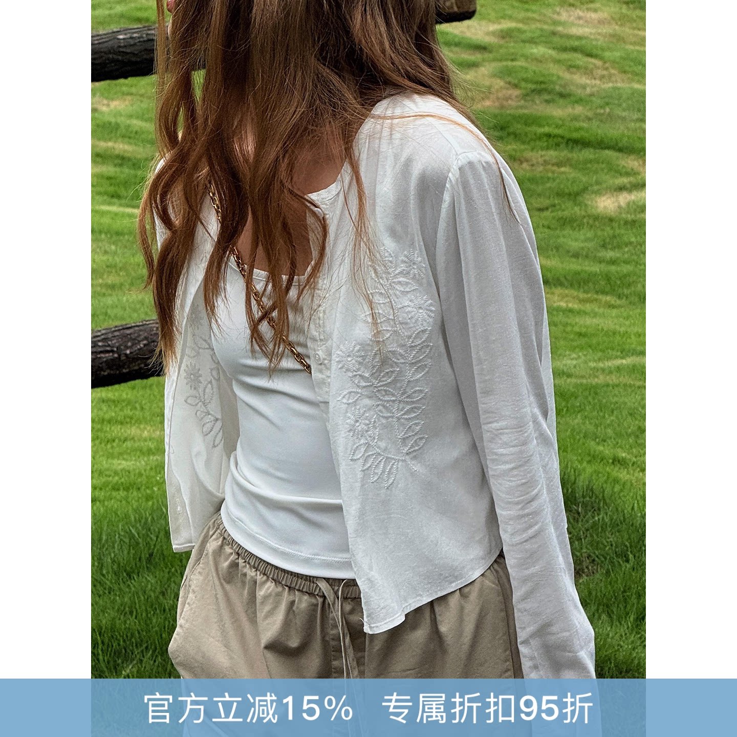 RHER STUDIO“草木绣开衫”刺绣设计感慵懒百搭圆领长袖衬衫SYY24