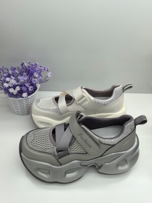 轩美诗2026新款真皮网面拼色系带厚底老爹休闲运动鞋女50127