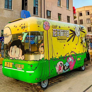 旅行团移动驿站 网红打卡拍照车模型摆件 文旅景区小型旅客中心