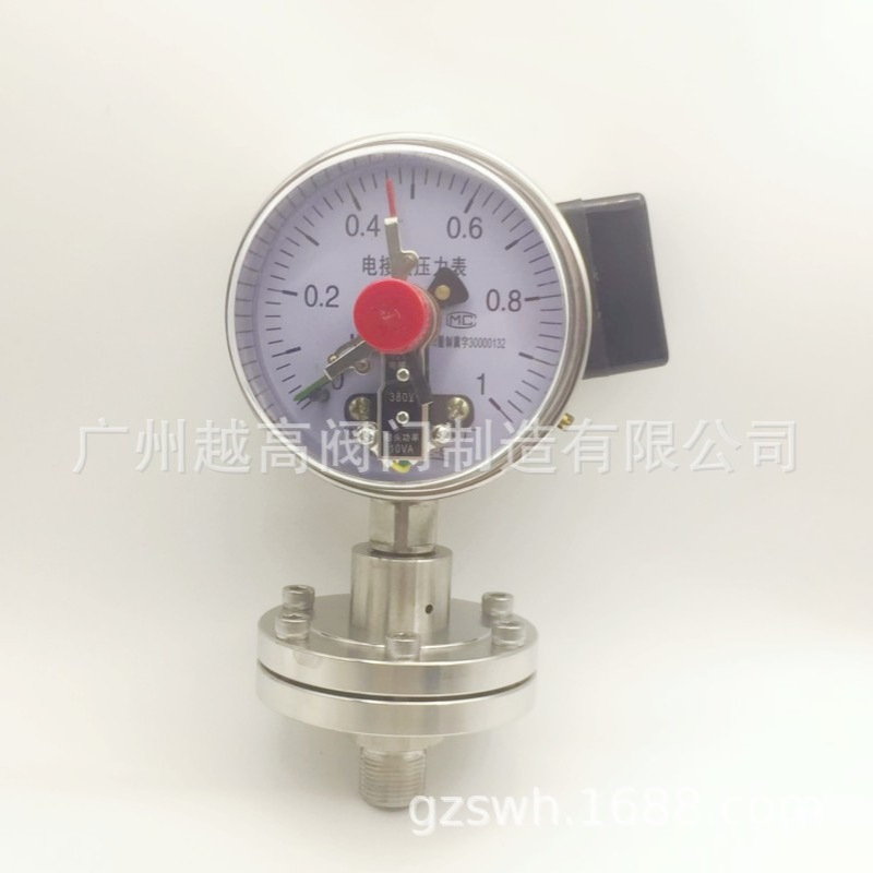 YTPXC100BF隔膜电接点压力表 耐震隔膜三色压力表真空负压膜盒表