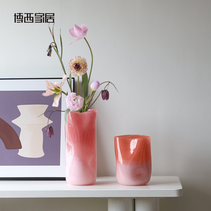 Best west 橘粉色渐变直筒圆柱玻璃花瓶摆件高级家居客厅水培花器,模玩/动漫/周边/娃圈三坑/桌游,文化/体育周边,淘宝优惠券,粉丝福利购,淘宝优惠卷