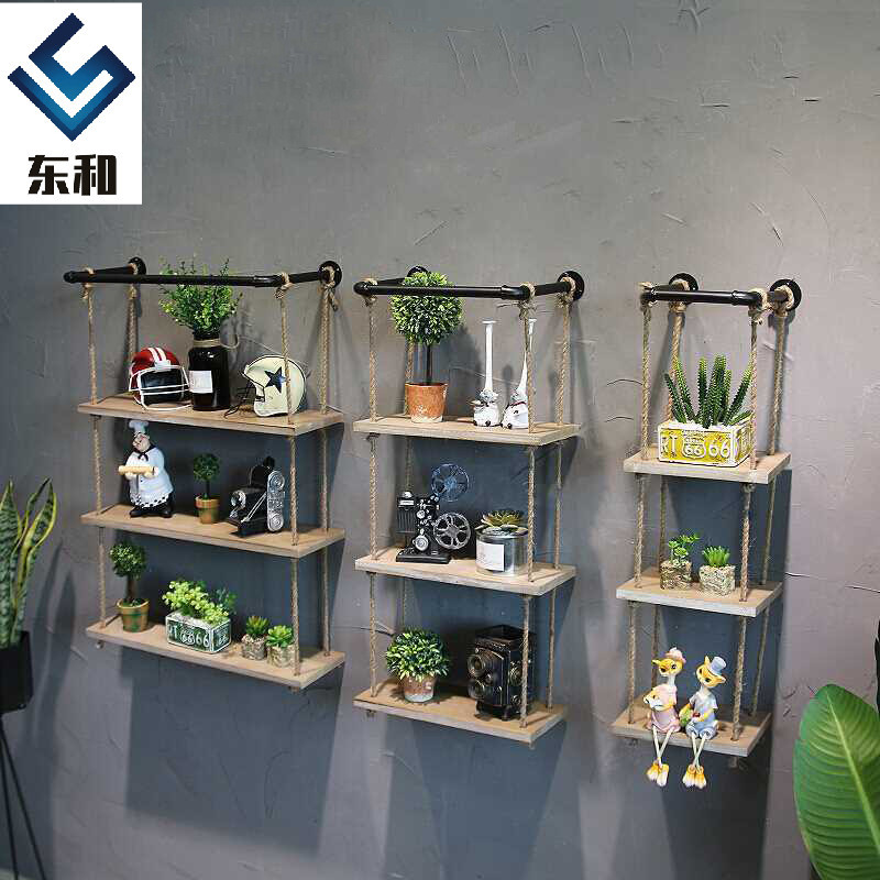 复古创意壁挂装饰水管置物架 美式工业风网咖铁艺墙上隔板书架