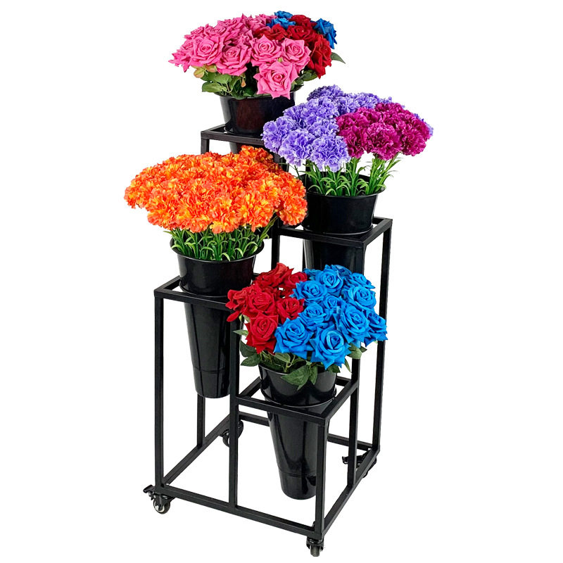 鲜花展示架花店花架可移动花架多层货架塑料鲜花桶架花卉兰花架子