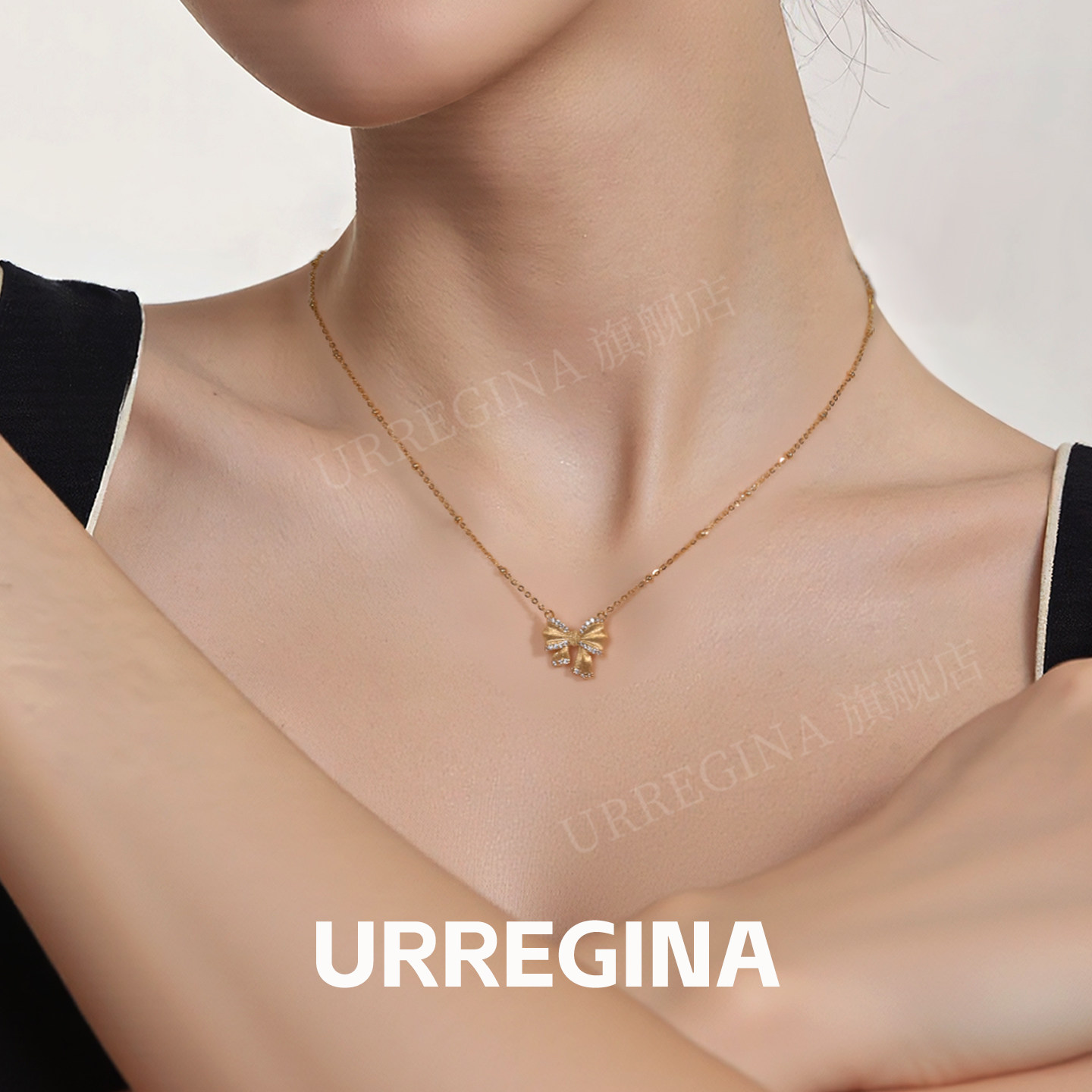 URREGINA新款蝴蝶结吊坠银项链