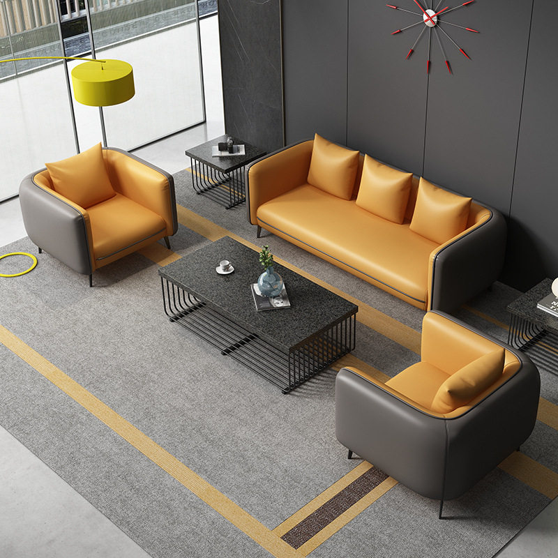 办公室沙发茶几组合套装服装店售楼处简约休闲会客接待沙发皮艺