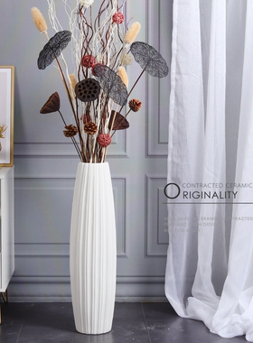 众之亿陶瓷白色落地大花瓶摆件客厅干花插花北欧创意简约水养富贵