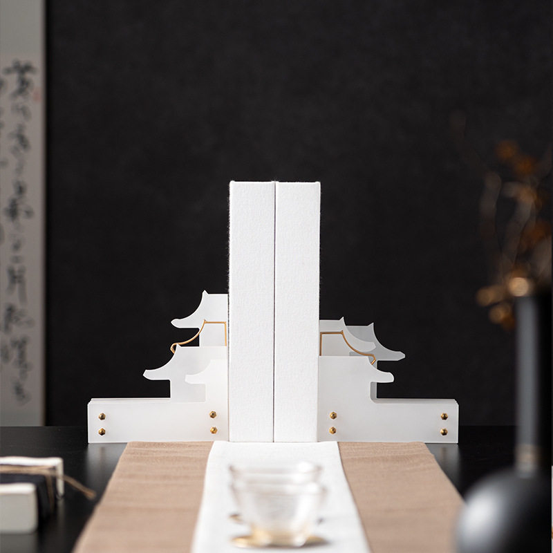 现代新中式磨砂亚克力建筑书挡书靠摆件样板房茶室酒柜高档装饰品,模玩/动漫/周边/娃圈三坑/桌游,文化/体育周边,淘宝优惠券,粉丝福利购,淘宝优惠卷