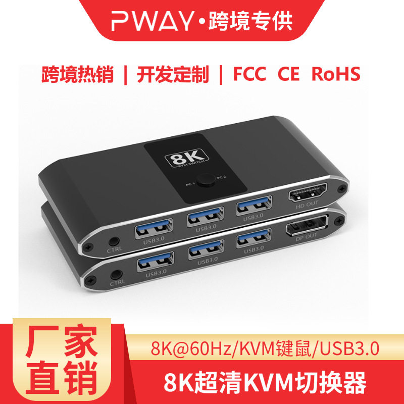 KVM切换器8K超清屏幕二进一出HDMI4K120Hz线控键鼠