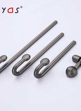 W9YX衣柜门拉手灰色现代简约橱柜挂钩状柜子抽屉把手锌合