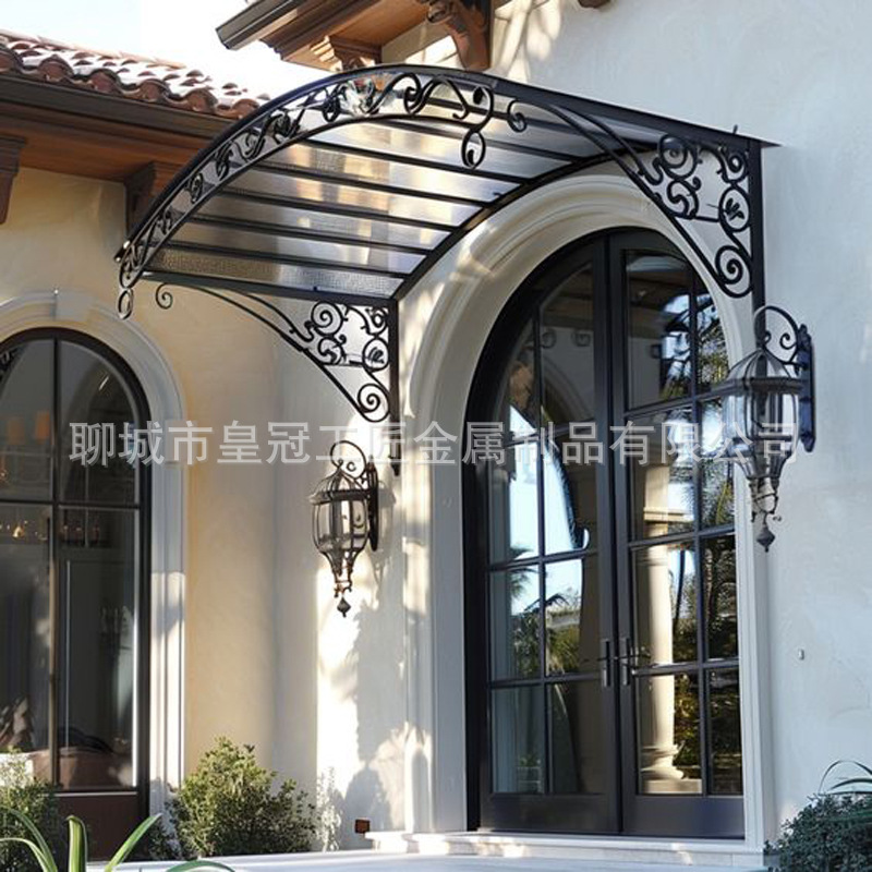 锻打入户门遮雨棚 批发铁艺庭院装饰 欧式遮阳棚 别墅露台棚