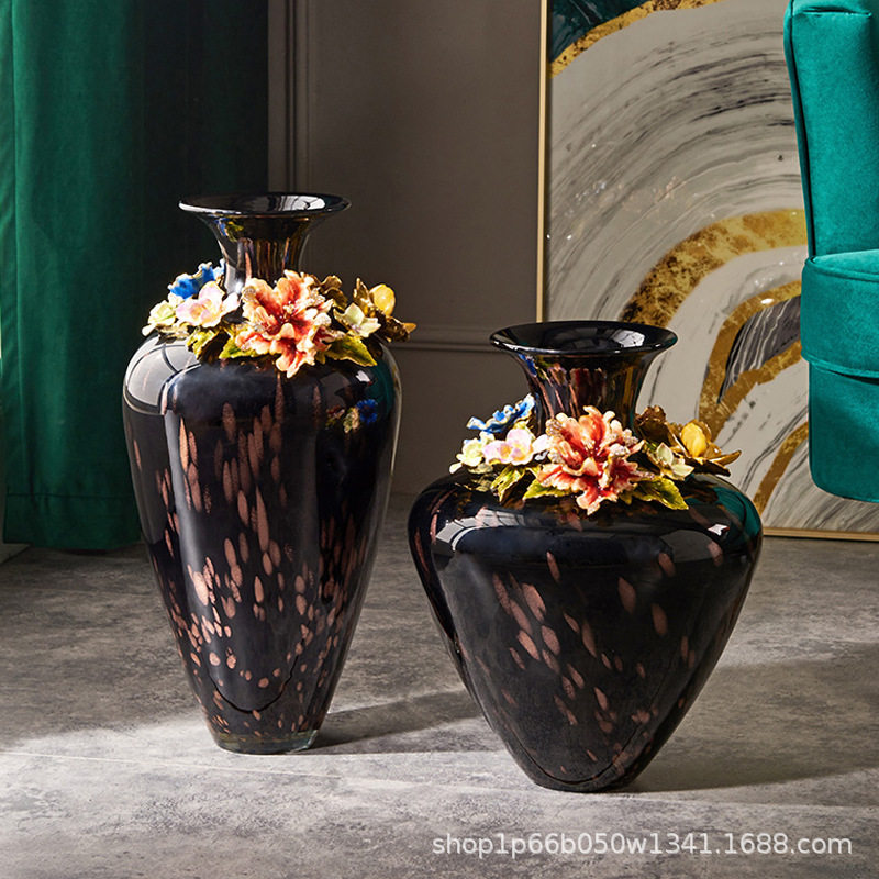 轻奢艺术玻璃花瓶简约插花花器摆设工艺陶瓷花盆家居饰品两件套,模玩/动漫/周边/娃圈三坑/桌游,文化/体育周边,淘宝优惠券,粉丝福利购,淘宝优惠卷
