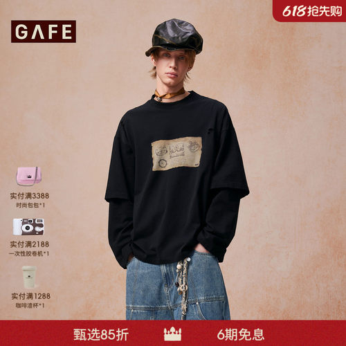 GAFE皇冠「中世纪系列」精梳棉假两件宽松长袖T恤男女同款26春夏