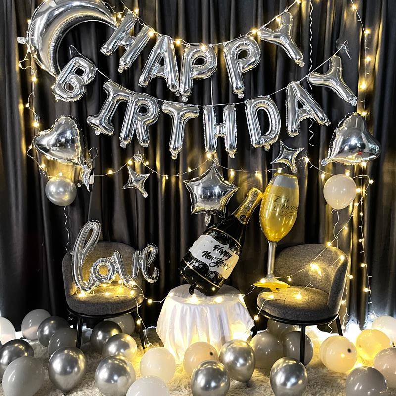 网红成人生日快乐派对气球场景布置儿童宝宝一岁Ktv背景墙装饰