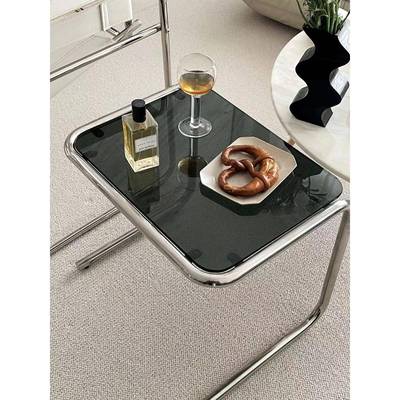 DPstudio中古不锈钢玻璃茶几ins博主小居室同款边几简约床头角几
