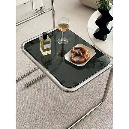 DPstudio中古不锈钢玻璃茶几ins博主小居室同款边几简约床头角几