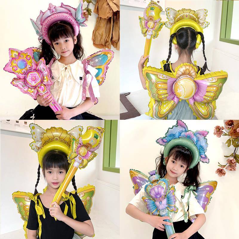 网红儿童卡通巴啦啦小魔仙魔法棒蝴蝶翅膀气球女孩公主生日道具
