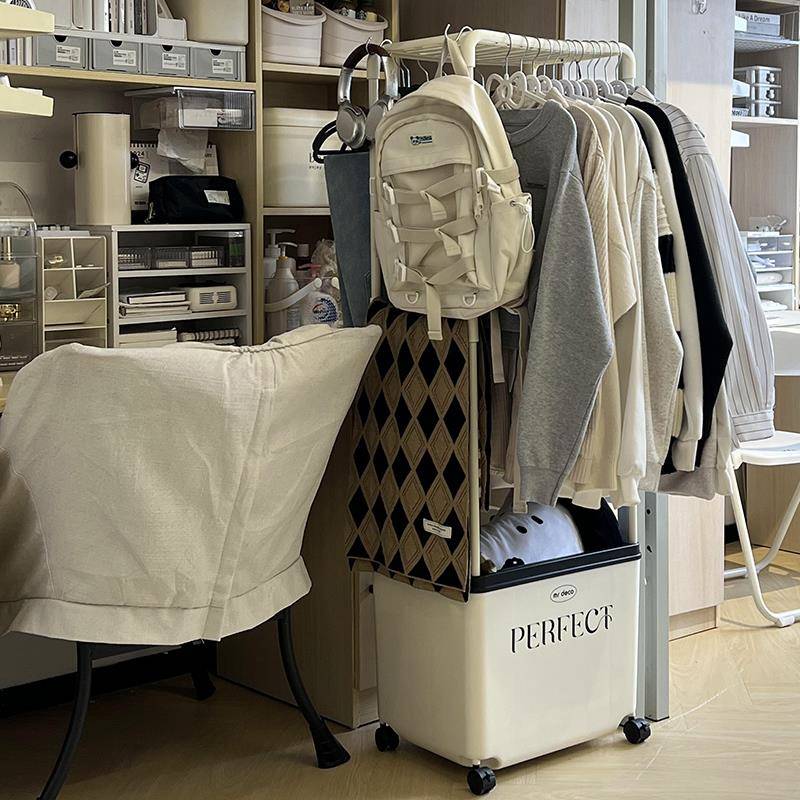 可移动学生宿舍落地衣架带轮衣帽架次净衣架挂衣服置物架收纳箱筐