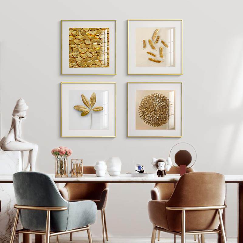 餐厅装饰画无障碍豪华现代美式餐厅背景墙金色挂画客厅抽象样板房