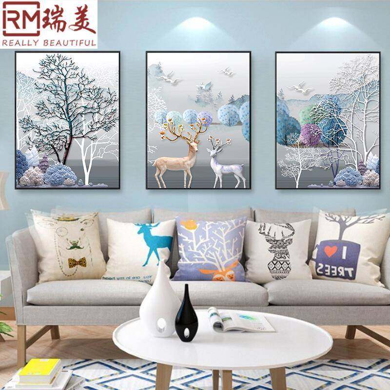 客厅装饰画三联画沙发背景墙挂画现代简约轻奢壁画餐厅卧室画高清