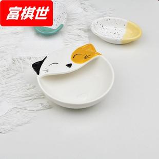 可爱猫咪手绘碗汤勺火锅碗勺子碗一体家用台面勺子铲子置物架 日式
