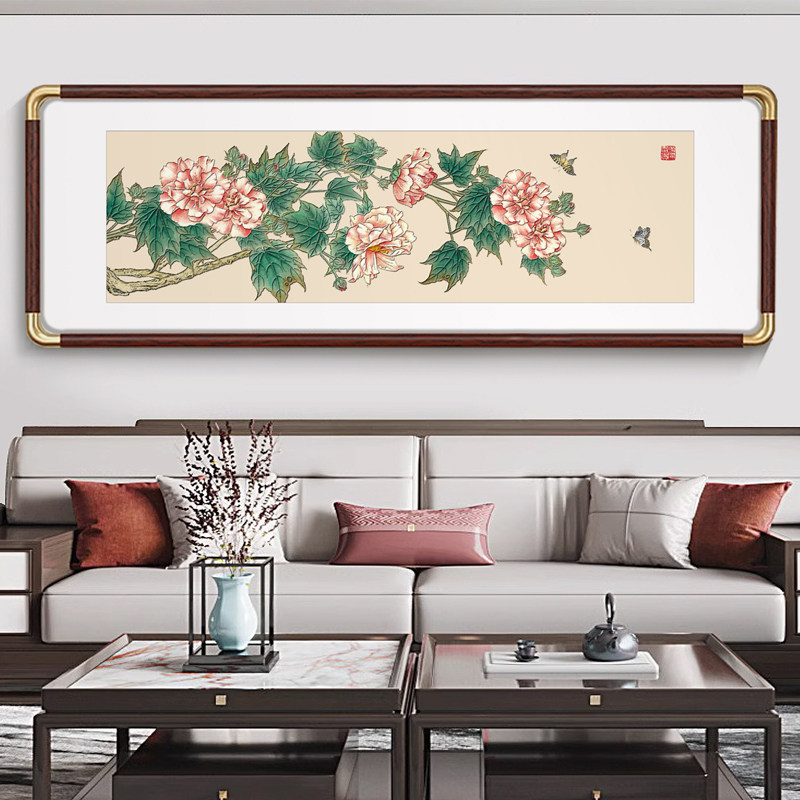 新中式牡丹实木挂画客厅餐厅沙发背景墙装饰画卧室床头国画花鸟图,家居饰品,现代装饰画,淘宝优惠券,粉丝福利购,淘宝优惠卷