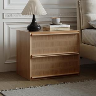 实木原木色床头柜白橡木卧室主卧侘寂风代替品床边大尺寸加宽边柜