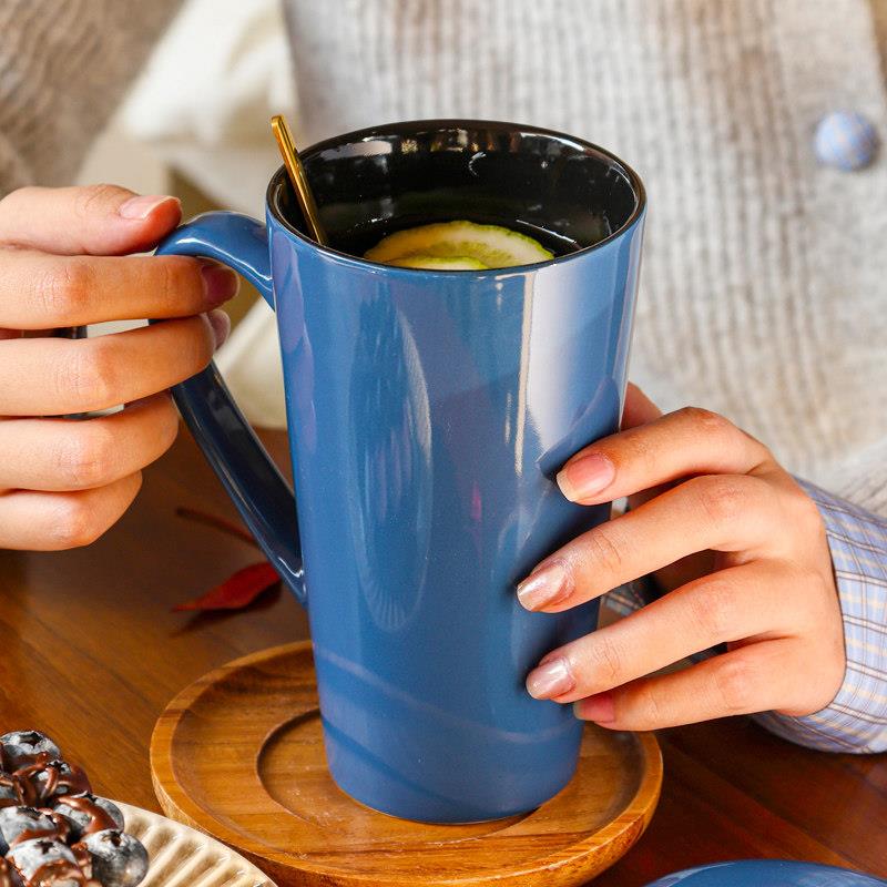 大号水杯陶瓷带盖子勺家用泡茶杯办公室咖啡杯北欧马克杯子定做lo