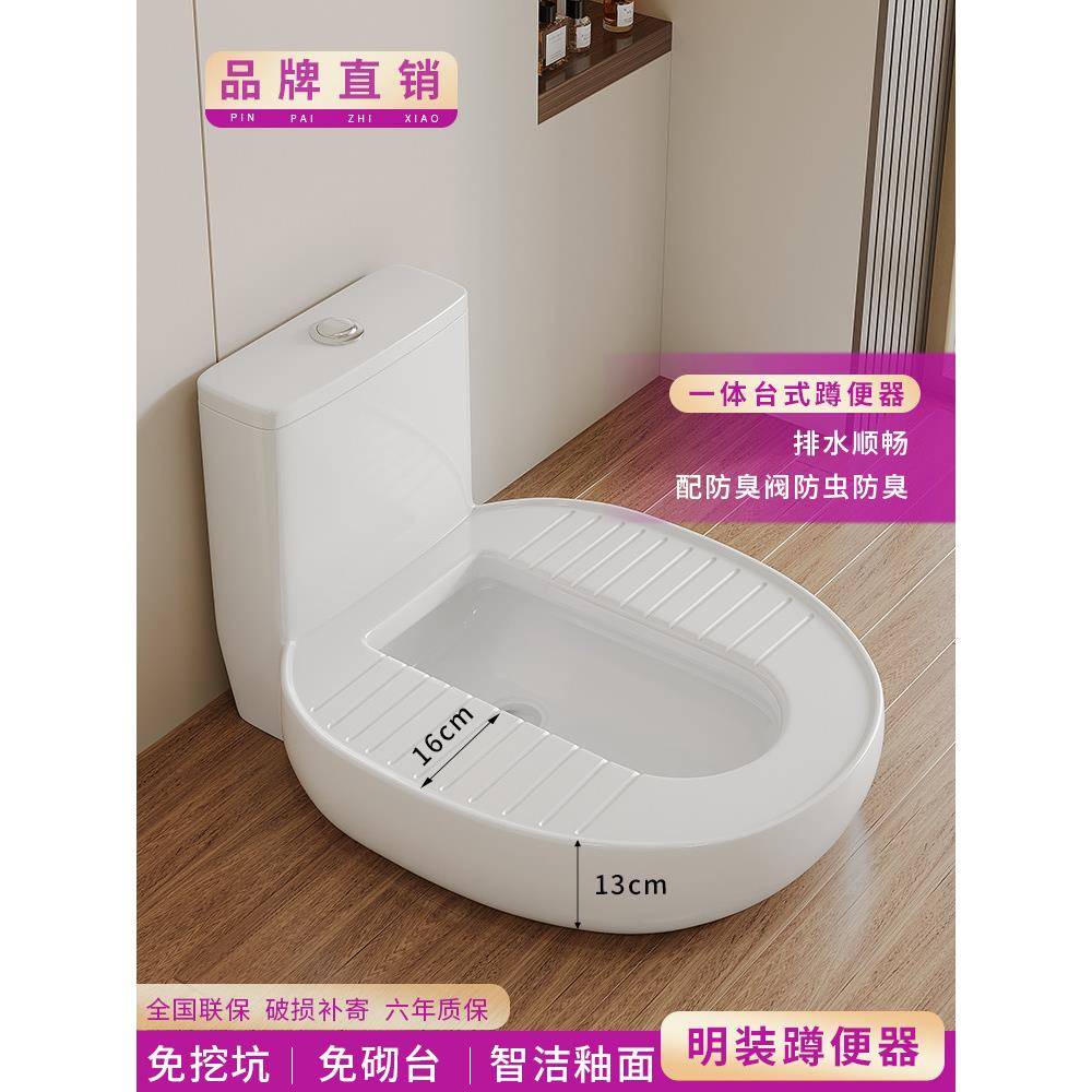 明装一体免挖坑蹲便器马桶坐便改蹲便神器蹲厕免砌台蹲坑坑距350