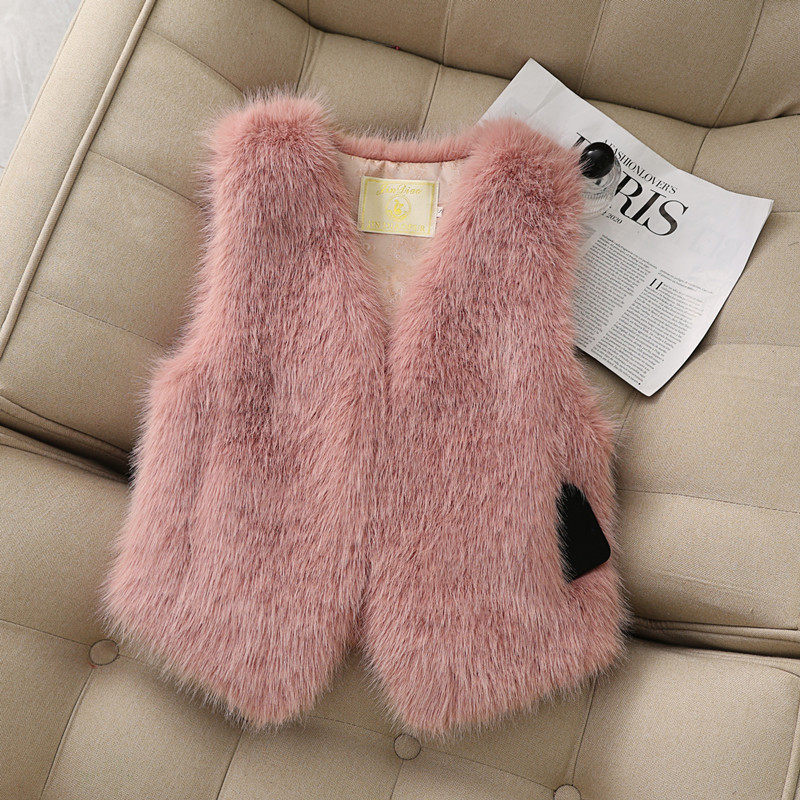 皮粉色仿狐狸毛马夹新款时尚显瘦皮草马甲秋冬肩加厚毛毛背心大码